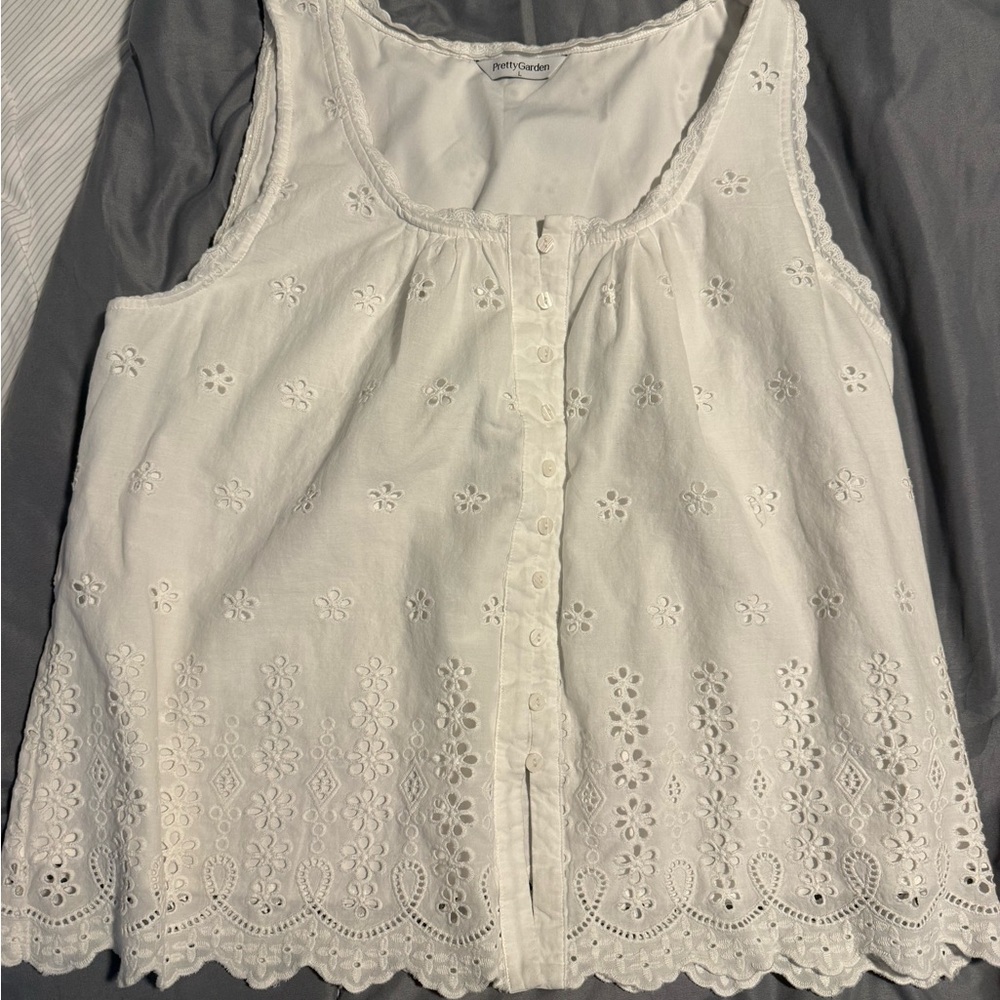 White Eyelet Button-Front Tank Top